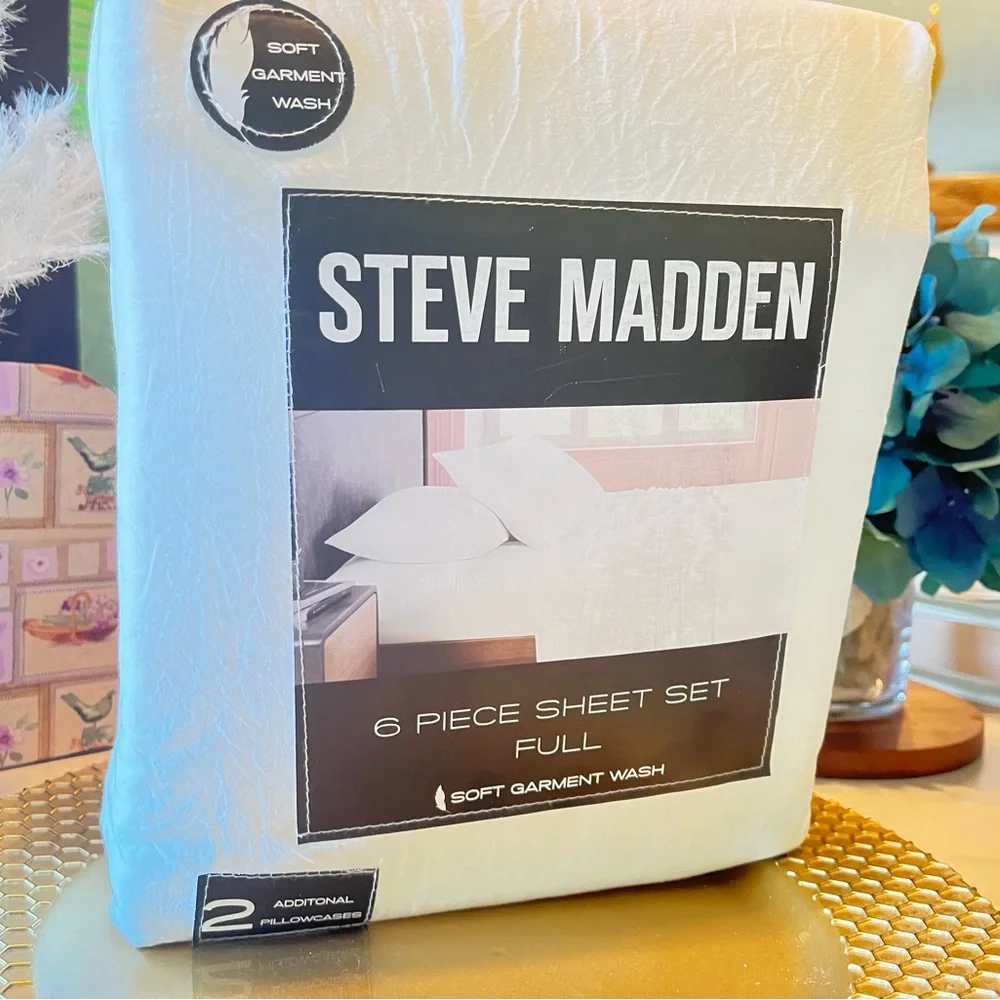 NEW Steve Madden 6 Piece Sheet Set Full Size | Soft Garment Wash White